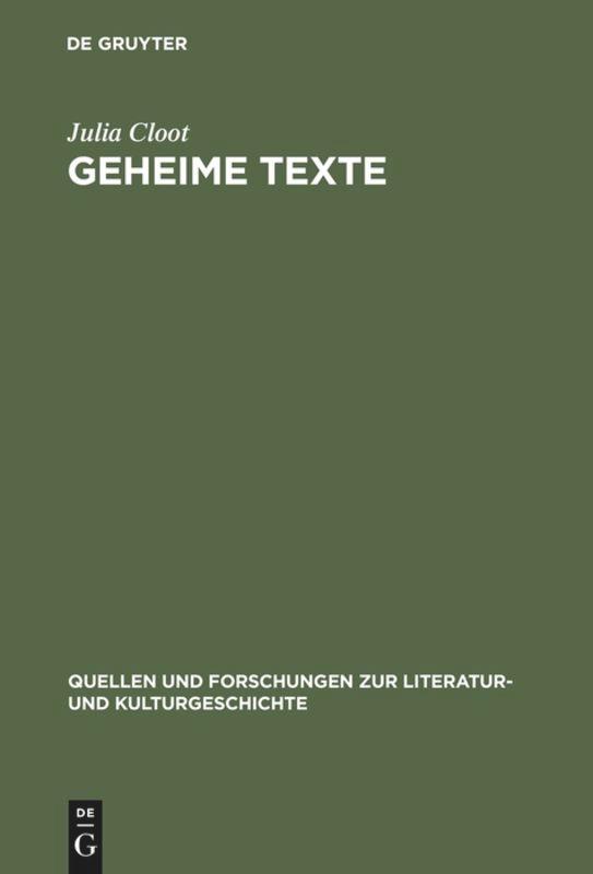 Cover: 9783110168952 | Geheime Texte | Jean Paul und die Musik | Julia Cloot | Buch | IX