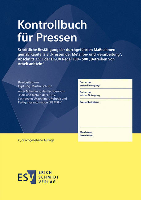 Cover: 9783503187492 | Kontrollbuch für Pressen | Martin Schulte | Taschenbuch | 32 S. | 2019