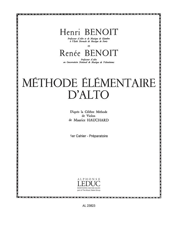 Cover: 9790046238239 | BENOIT R. METHODE ELEMENTAIRE D'ALTO VOLUME 1 | Partitur