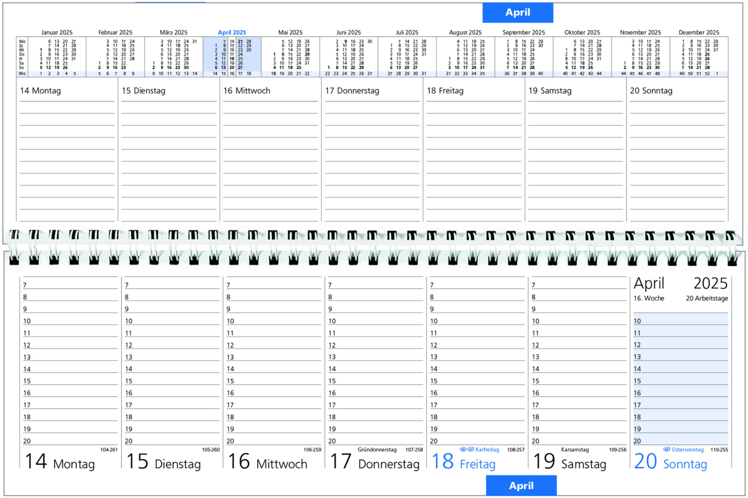 Bild: 4006928024728 | Zettler - Tischquerkalender 2025 blau, 32x10,5cm, Bürokalender mit...