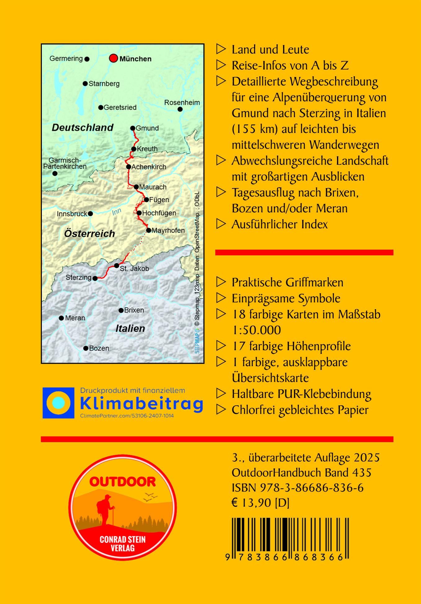 Rückseite: 9783866868366 | Tegernsee - Sterzing | über die Alpen in 8 Etappen | Ulrike Gaube