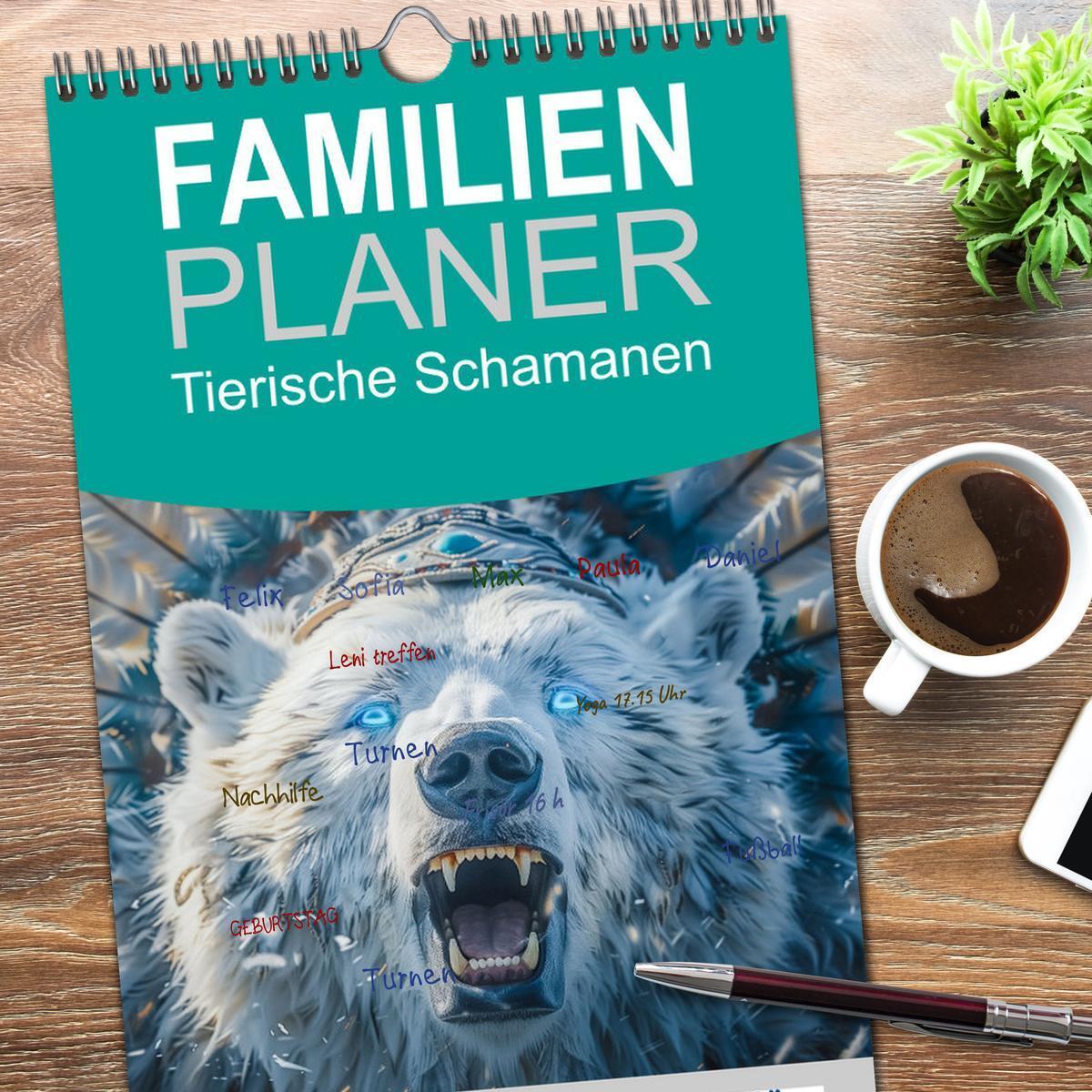 Bild: 9783457193150 | Familienplaner 2025 - Tierische Schamanen mit 5 Spalten...