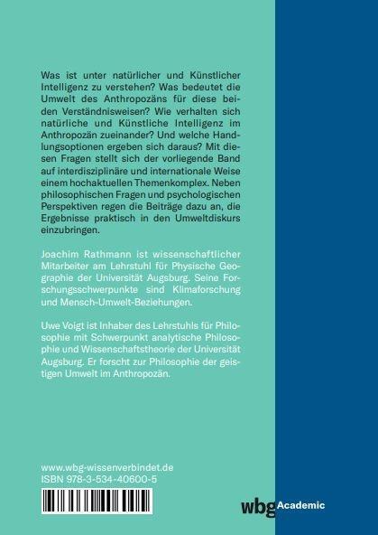 Rückseite: 9783534406005 | Natürliche und Künstliche Intelligenz im Anthropozän | Buch | 324 S.