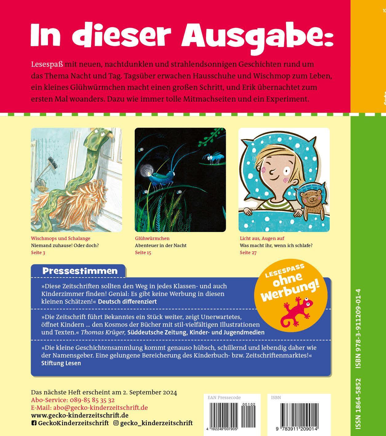 Rückseite: 9783911209014 | Gecko Kinderzeitschrift Band 102 | Thema: Nacht und Tag | Haas (u. a.)