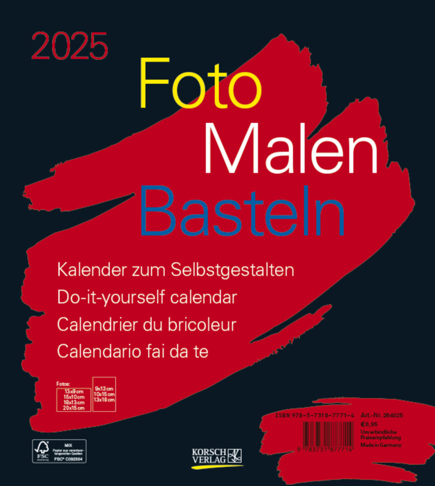 Cover: 9783731877714 | Foto-Malen-Basteln Bastelkalender schwarz 2025 | Korsch Verlag | 14 S.