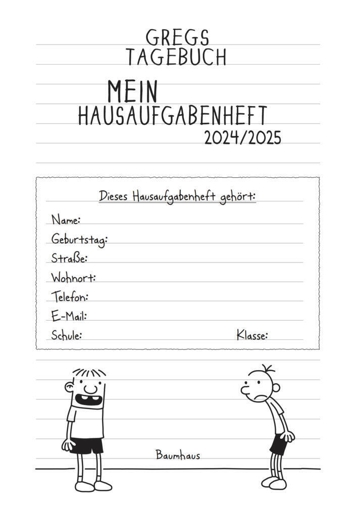 Bild: 9783833908811 | Gregs Tagebuch - Mein Hausaufgabenheft 2024/2025 | Jeff Kinney | 2025