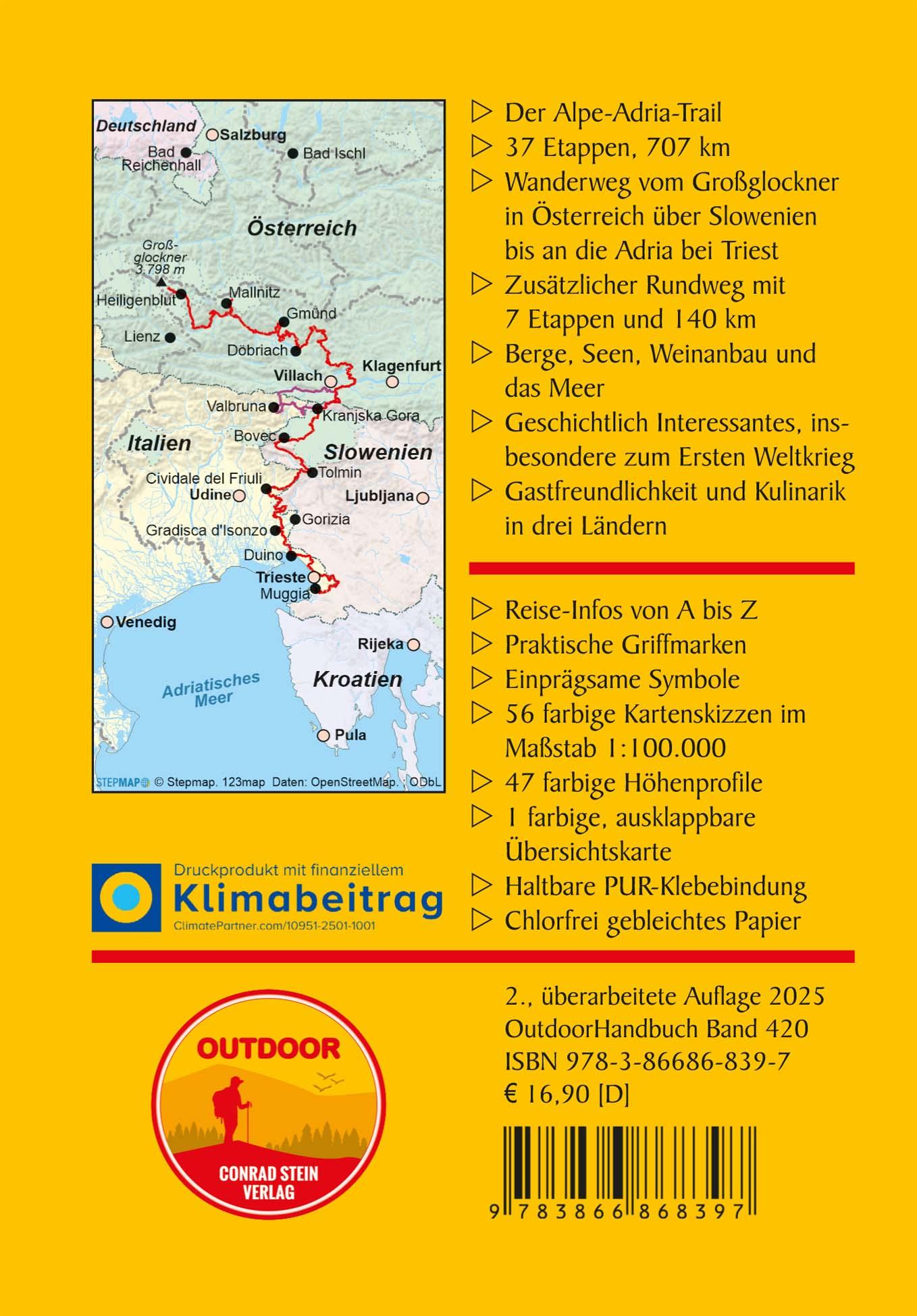 Rückseite: 9783866868397 | Alpe-Adria-Trail vom Großglockner nach Muggia | Roland Schmellenkamp