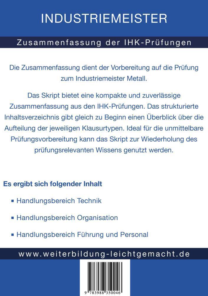 Bild: 9783988350046 | Industriemeister Metall - Zusammenfassung der IHK-Prüfungen | Buch