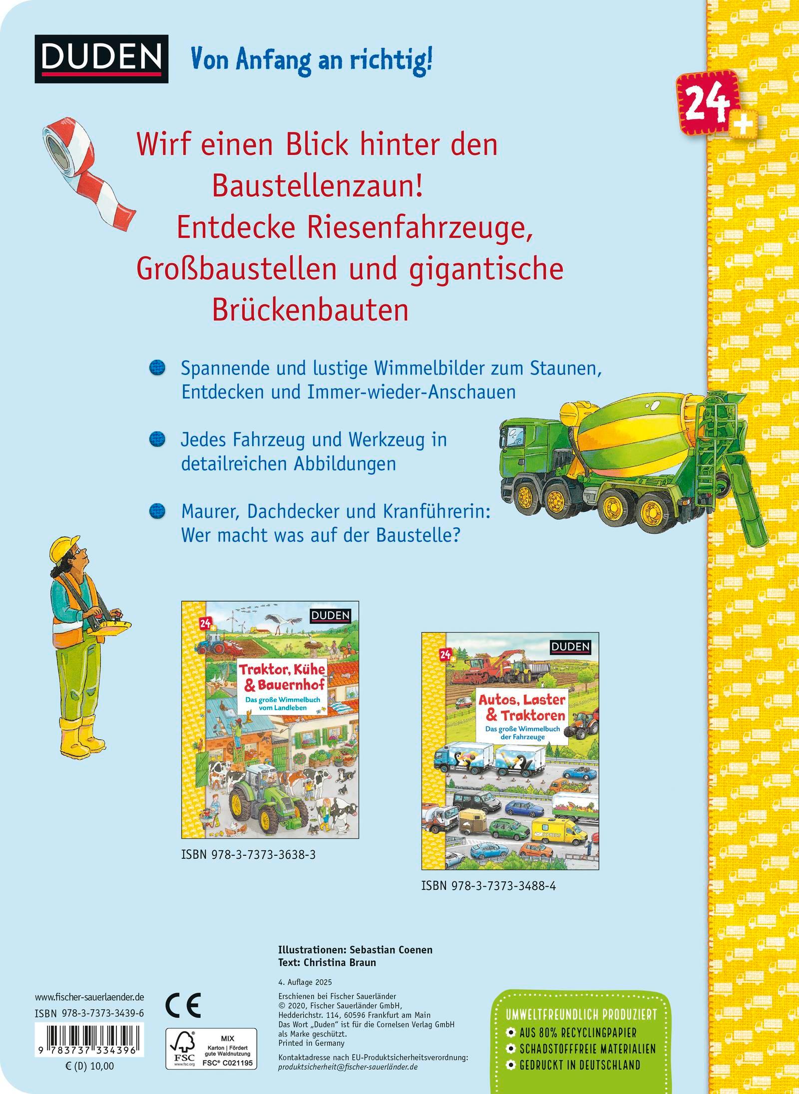 Rückseite: 9783737334396 | Duden 24+: Bagger, Kran und Tunnelbau. Das große Wimmelbuch von der...