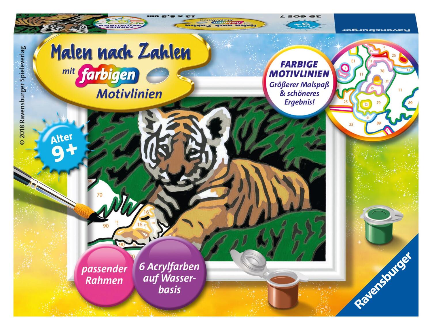 Cover: 4005556296057 | Malen nach Zahlen Süßer Tiger | 6 Acrylfarben auf Wasserbasis | Spiel