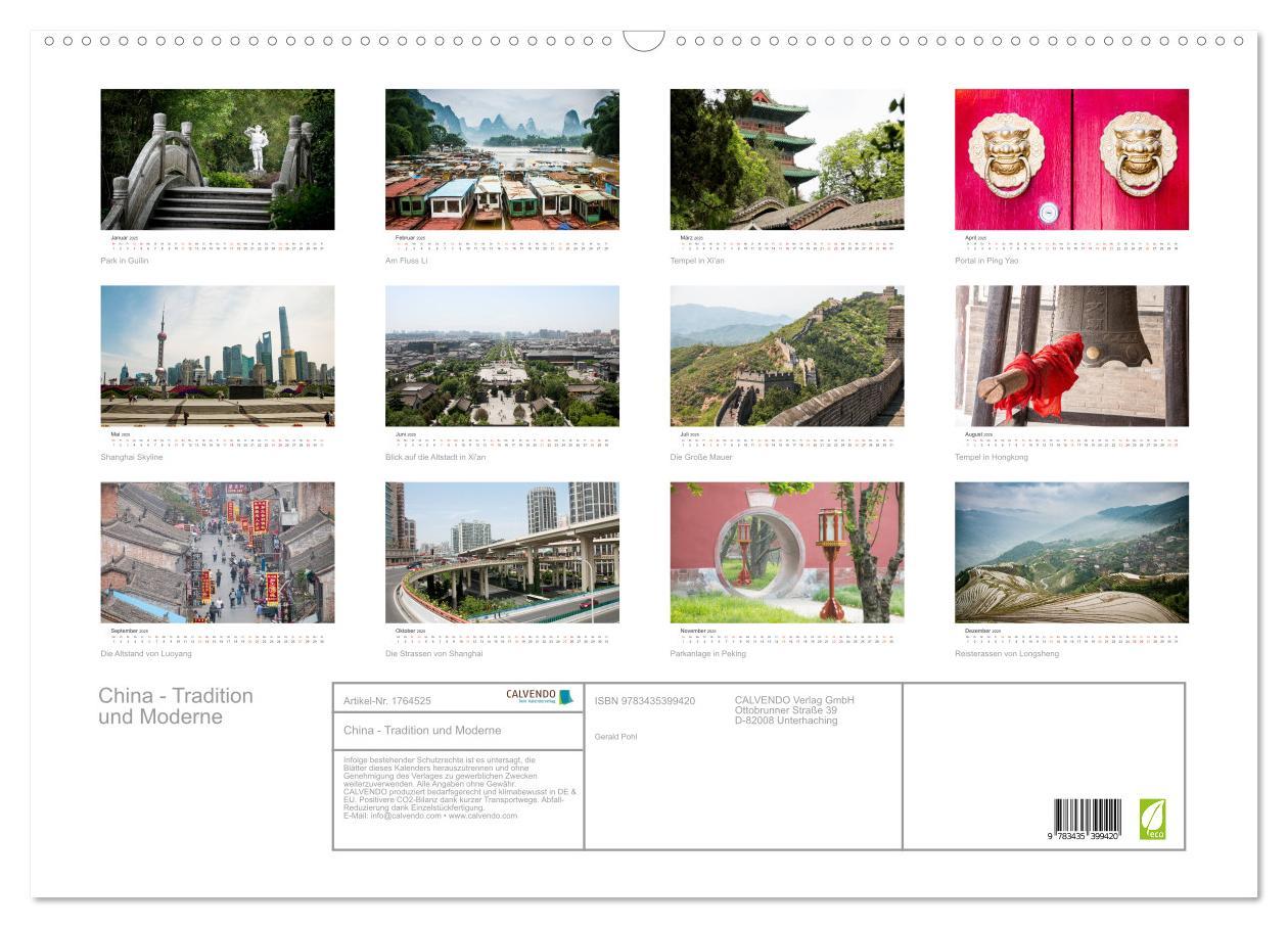 Bild: 9783435399420 | China - Tradition und Moderne (Wandkalender 2025 DIN A2 quer),...