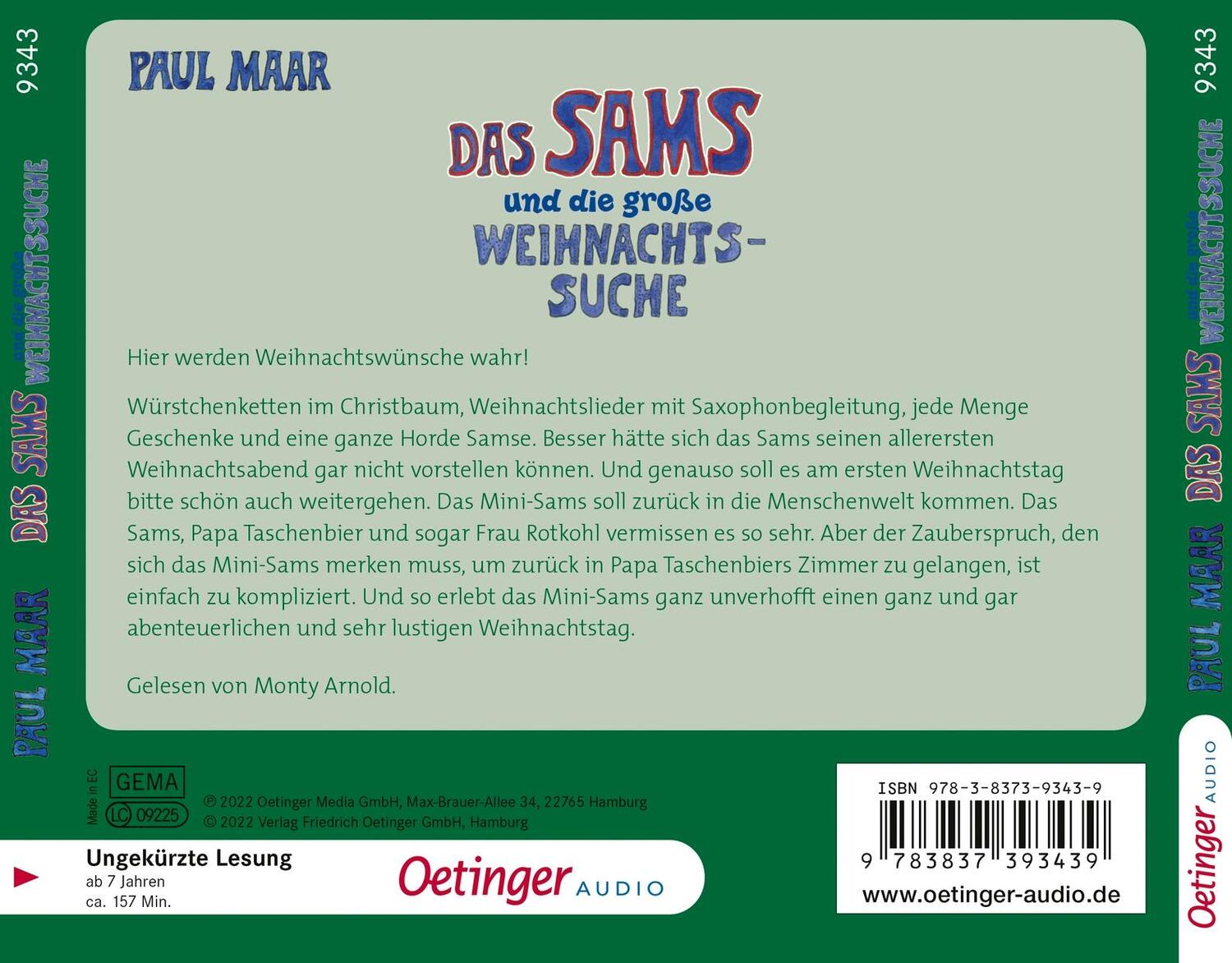 Rückseite: 9783837393439 | Das Sams 11. Das Sams und die große Weihnachtssuche | Paul Maar | CD