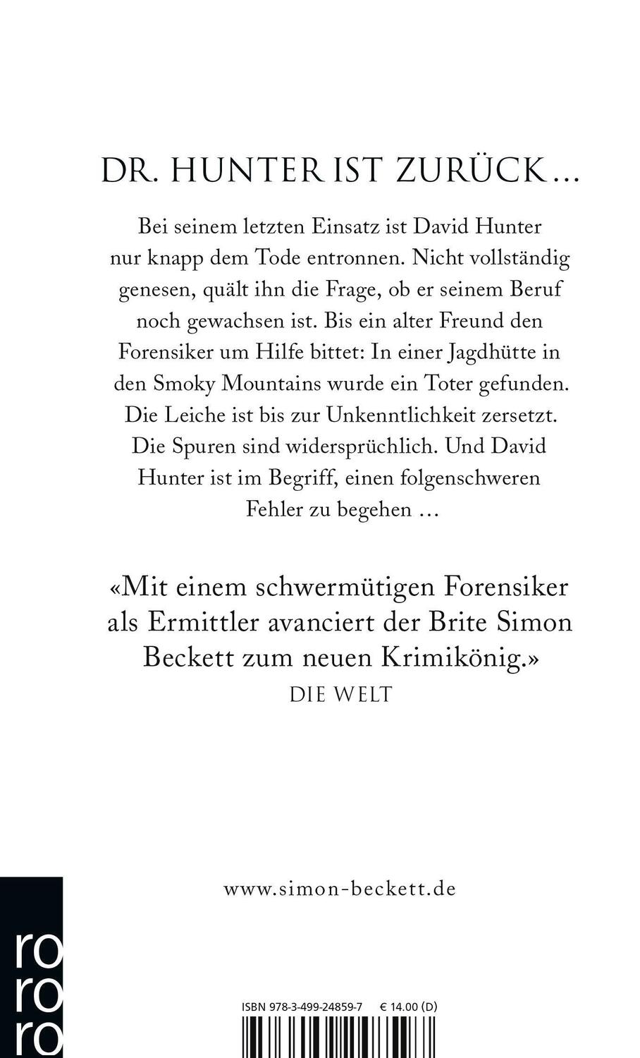 Rückseite: 9783499248597 | Leichenblässe | Simon Beckett | Taschenbuch | David Hunter | 415 S.