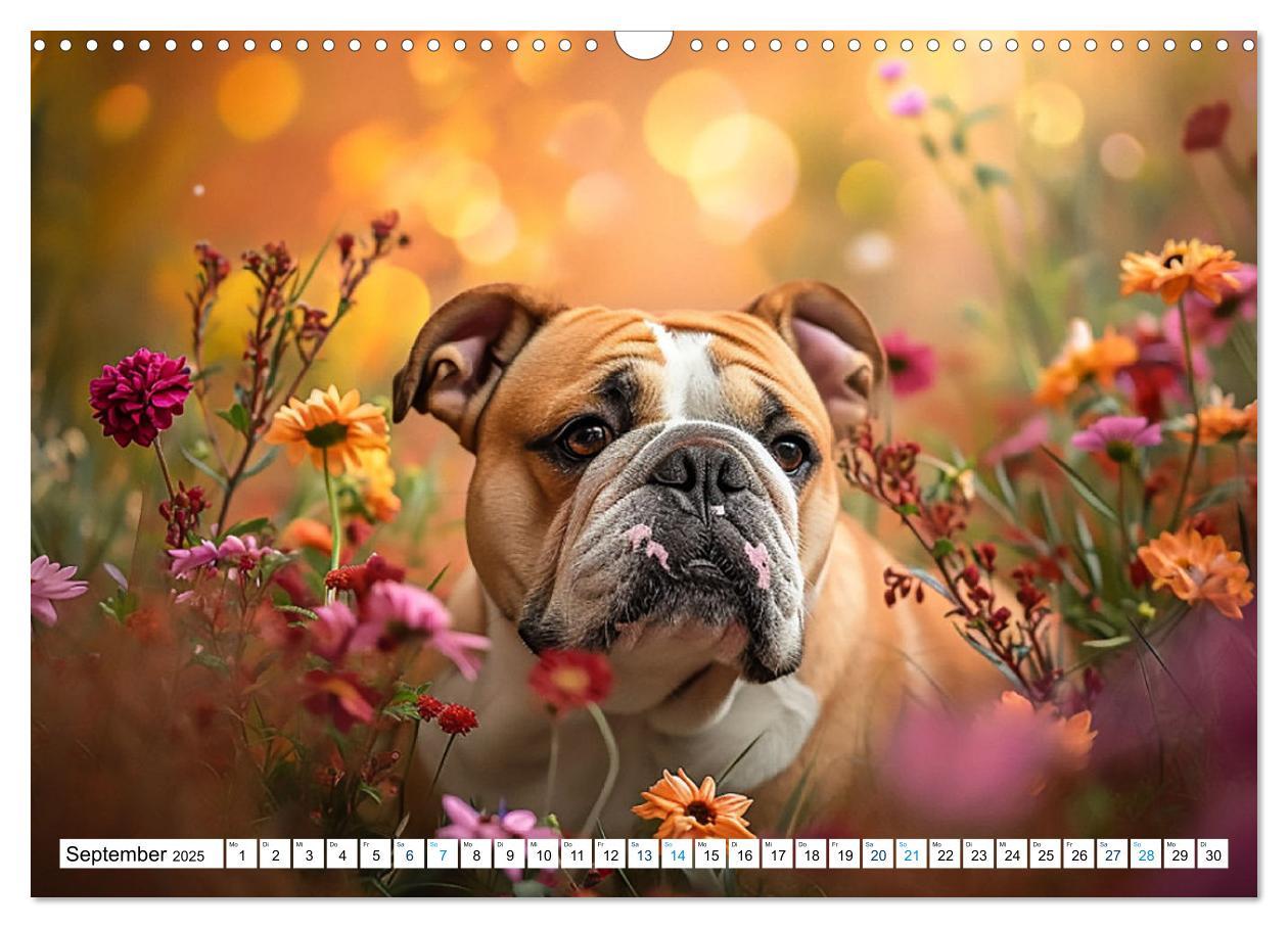 Bild: 9783383808067 | Englische Bulldoggen im Blütenmeer (Wandkalender 2025 DIN A3 quer),...