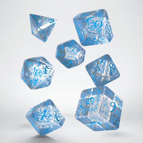 Cover: 5907814951250 | Elvish Translucent &amp; blue Dice Set | Elven-Dice | QWOELV11