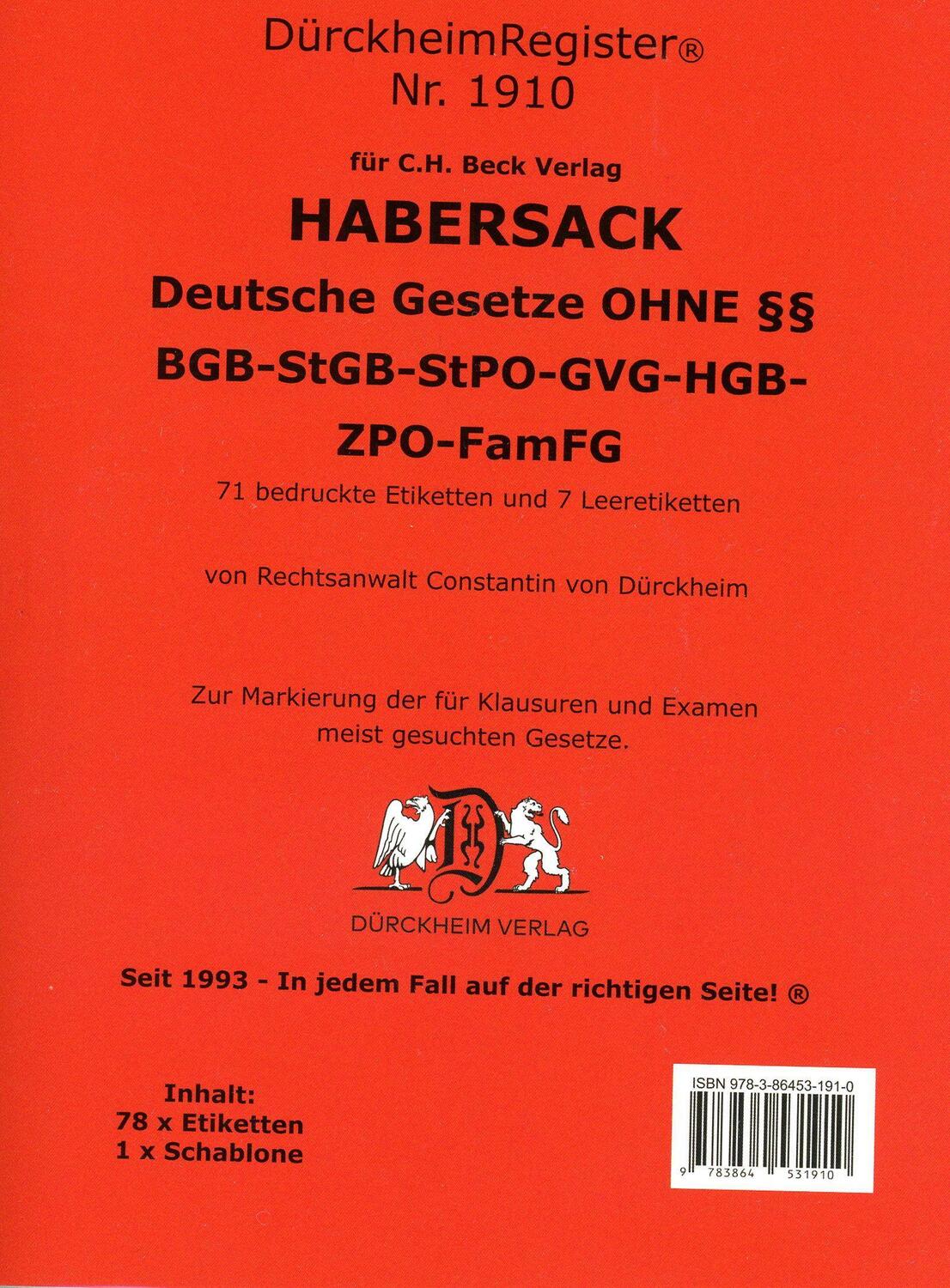 Cover: 9783864531910 | HABERSACK Akronyme OHNE einzelne §§ - §§...