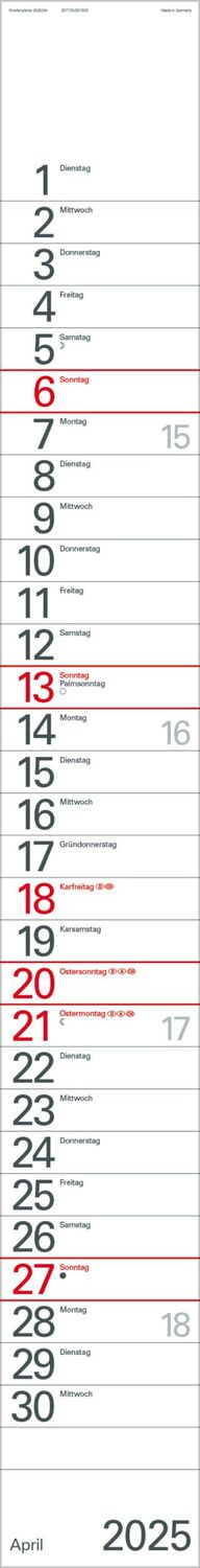 Bild: 9783731879541 | Streifenplaner Rot 2025 | Verlag Korsch | Kalender | 12 S. | Deutsch