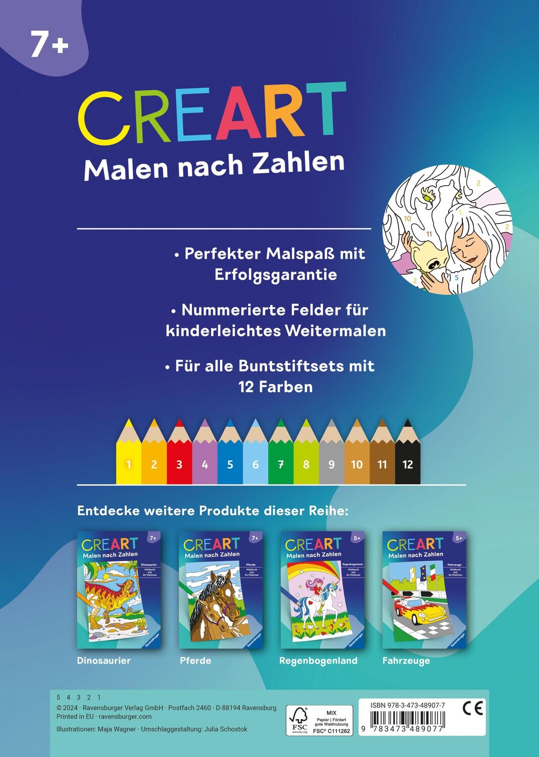 Rückseite: 9783473489077 | Ravensburger CreArt Malen nach Zahlen ab 7: Pferdeträume, Großes...