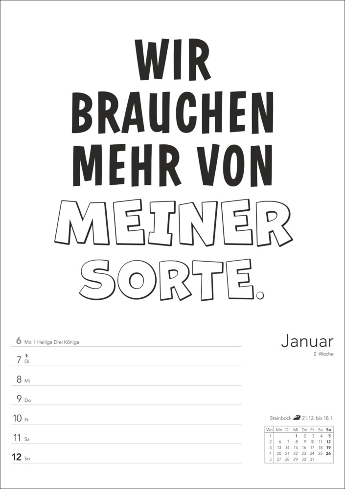 Bild: 9783840034626 | Typo-Sprüche-Kalender s/w Wochenplaner 2025 - mit 53 witzigen Sprüchen