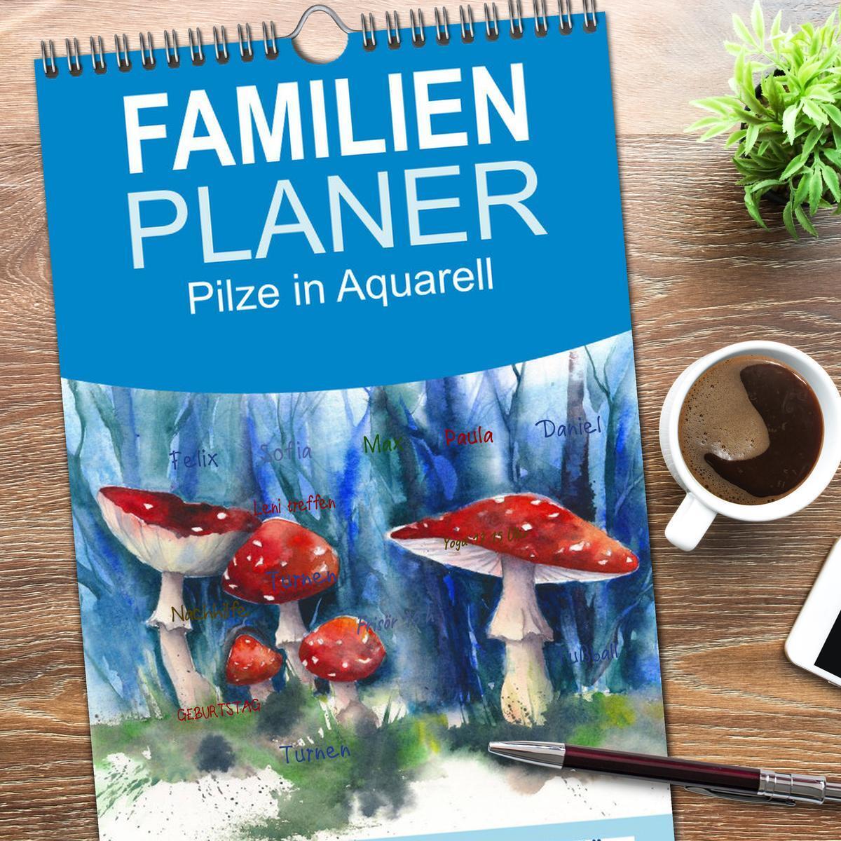 Bild: 9783457104774 | Familienplaner 2025 - Pilze in Aquarell mit 5 Spalten...