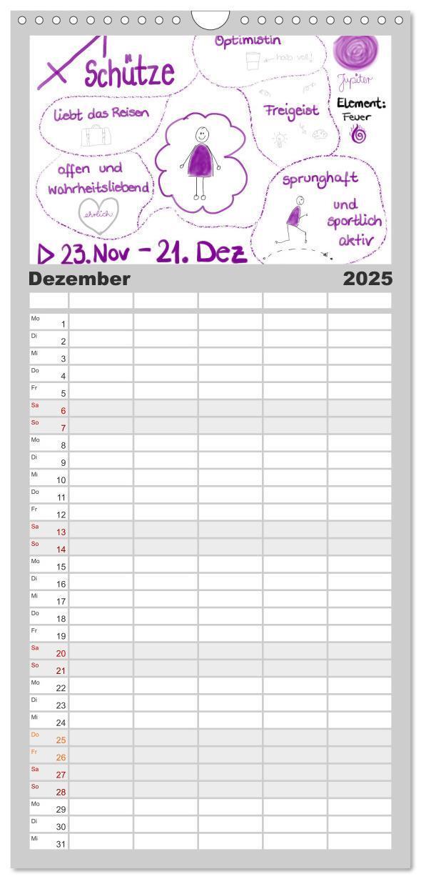 Bild: 9783457116074 | Familienplaner 2025 - Sternzeichen-Kalender mit 5 Spalten...