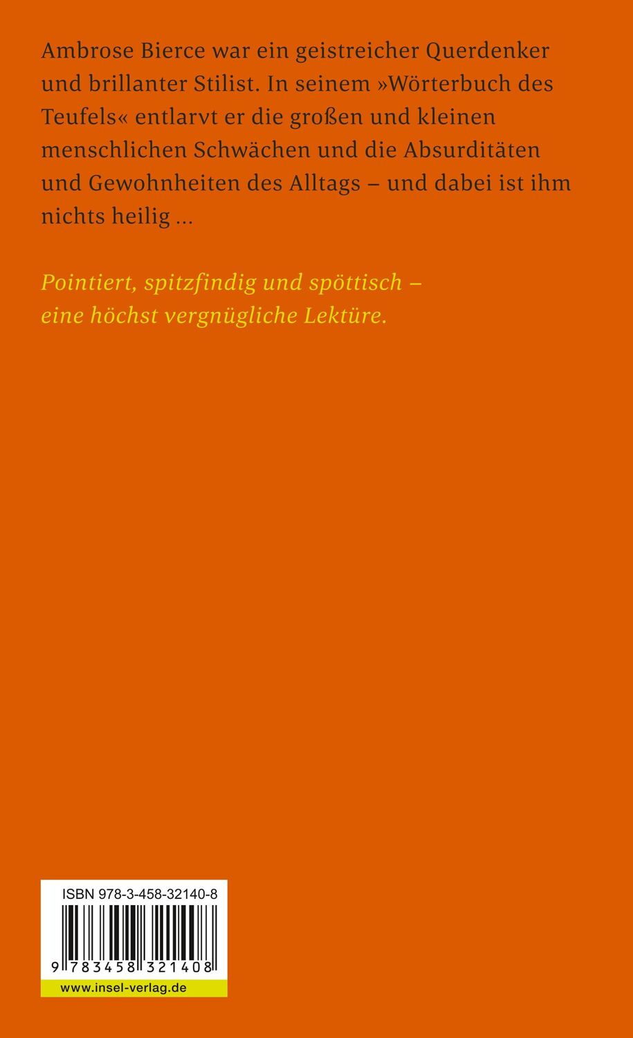 Rückseite: 9783458321408 | Aus dem Wörterbuch des Teufels | Ambrose Bierce | Taschenbuch | 139 S.