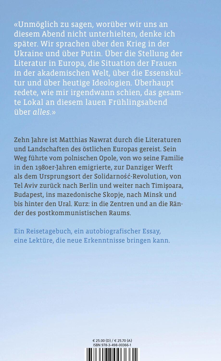 Rückseite: 9783498003661 | Über allem ein weiter Himmel | Nachrichten aus Europa | Nawrat | Buch