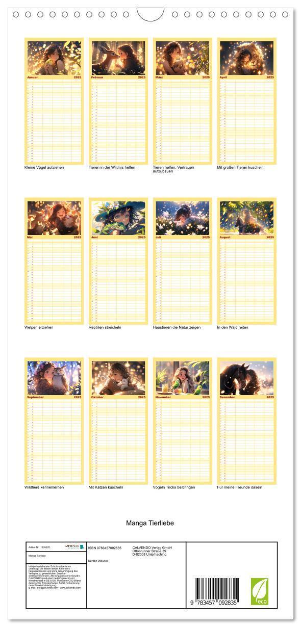 Bild: 9783457092835 | Familienplaner 2025 - Manga Tierliebe mit 5 Spalten (Wandkalender,...