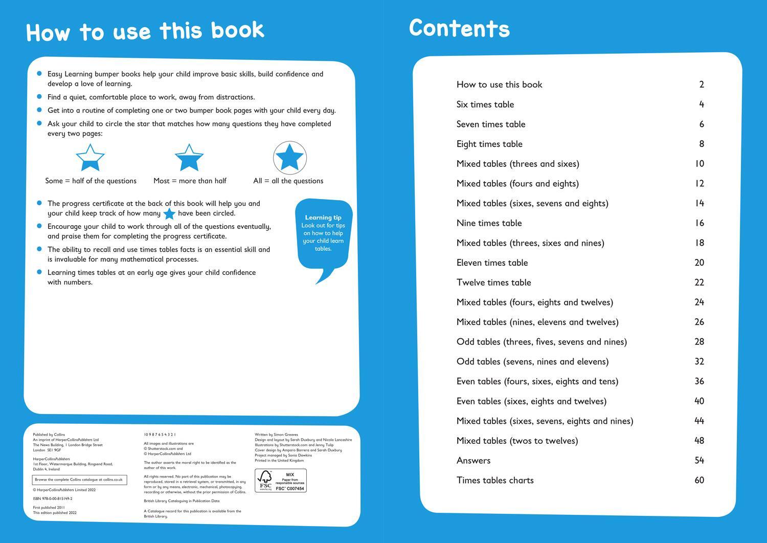 Bild: 9780008151492 | Times Tables Bumper Book Ages 7-11 | Collins Easy Learning | Buch