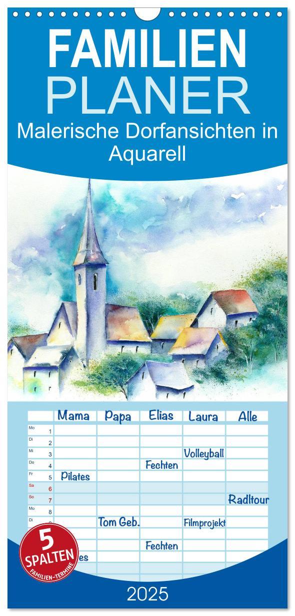 Cover: 9783457121078 | Familienplaner 2025 - Malerische Dorfansichten in Aquarell mit 5...