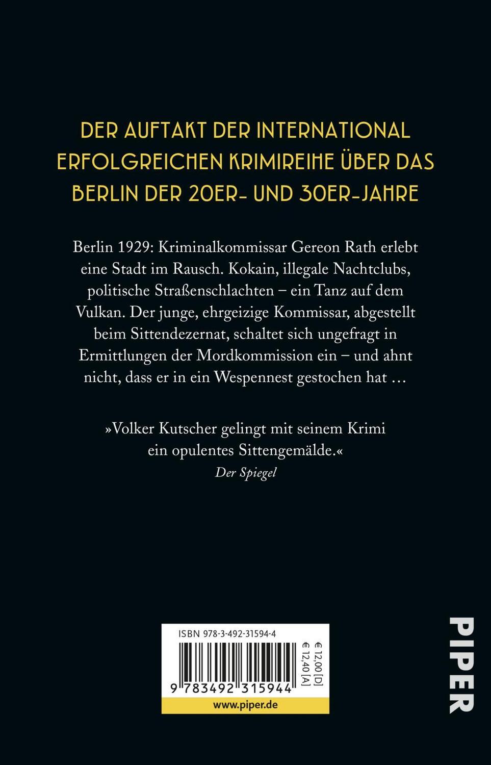 Rückseite: 9783492315944 | Der nasse Fisch | Der erste Rath-Roman | Volker Kutscher | Taschenbuch