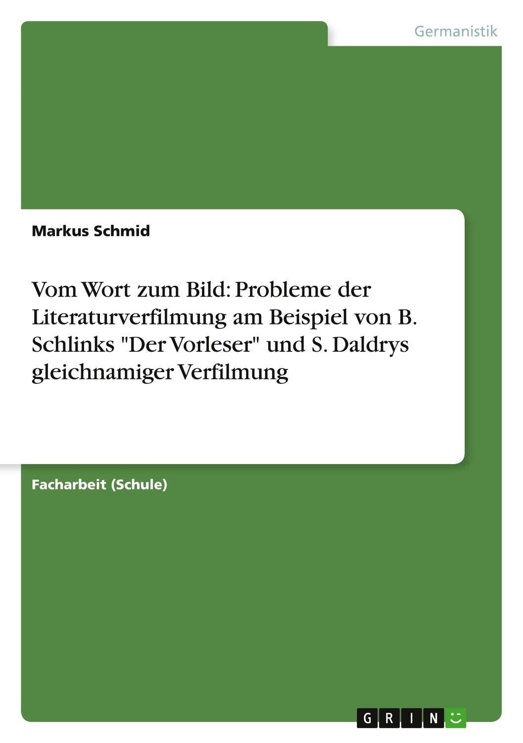 Cover: 9783640973323 | Vom Wort zum Bild: Probleme der Literaturverfilmung am Beispiel von...