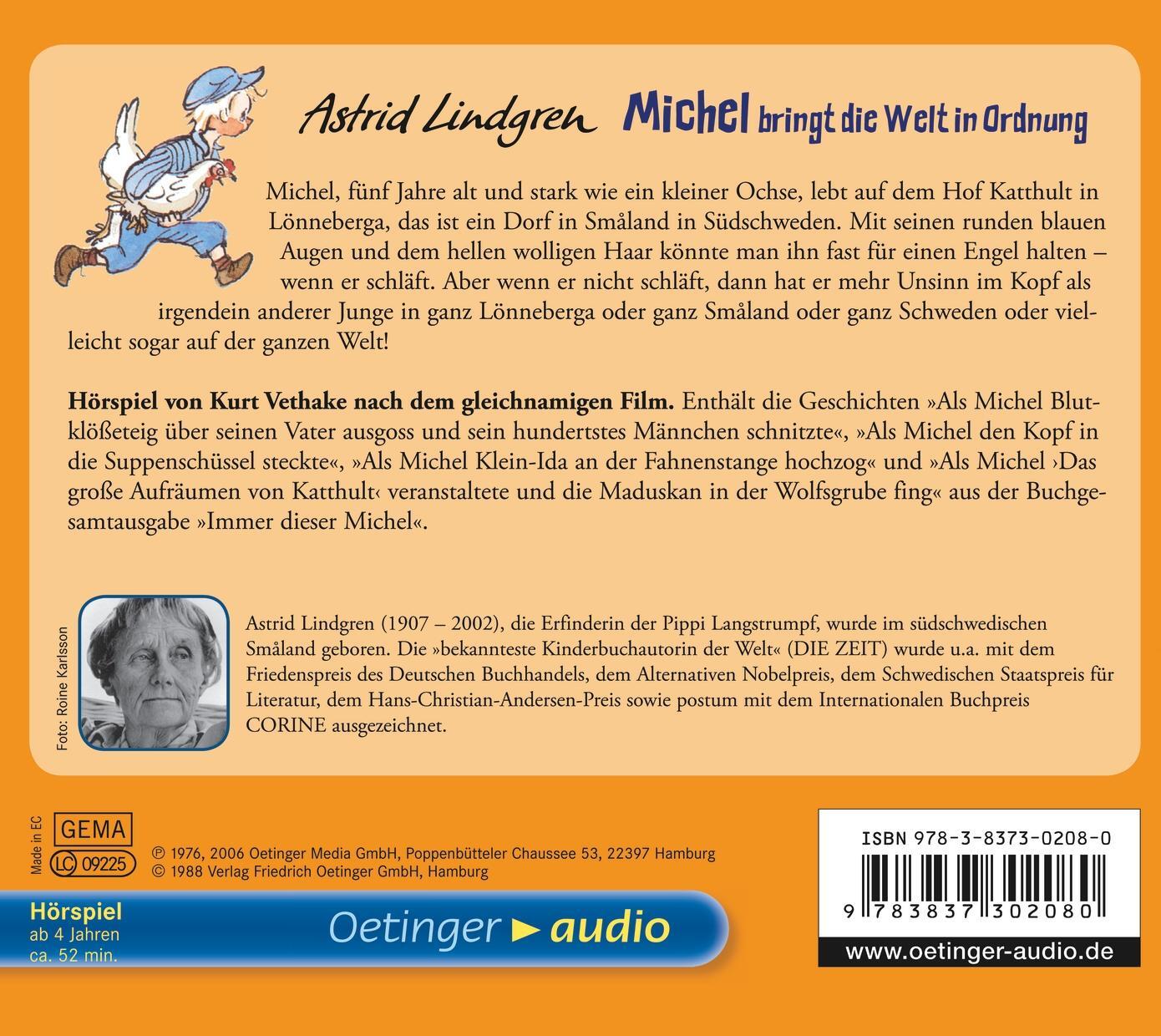 Rückseite: 9783837302080 | Michel bringt die Welt in Ordnung | Astrid Lindgren | Audio-CD | 2006