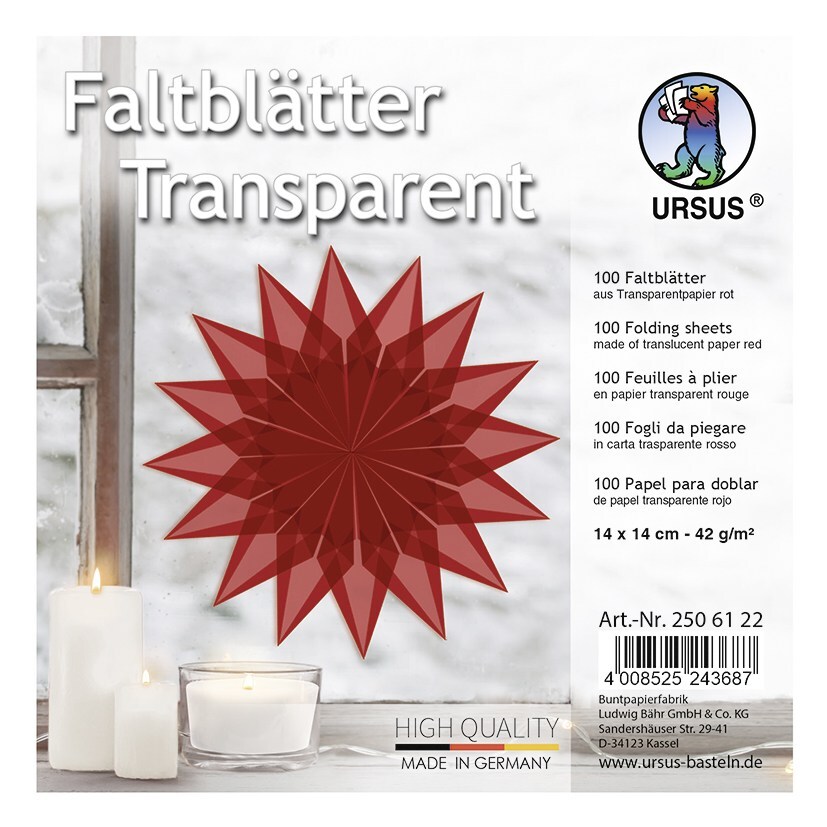 Cover: 4008525243687 | URSUS Falten Transparentpapier-Faltblätter, 42 g/m², 14 x 14 cm, rot