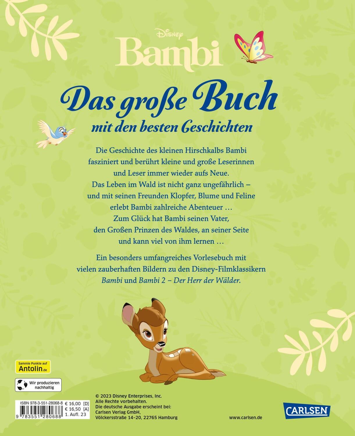 Rückseite: 9783551280688 | Disney: Bambi - Das große Buch mit den besten Geschichten | Disney