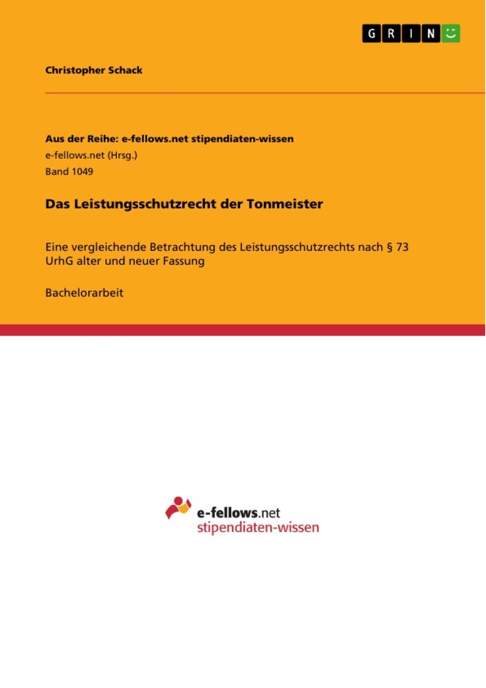 Cover: 9783656849421 | Das Leistungsschutzrecht der Tonmeister | Christopher Schack | Buch