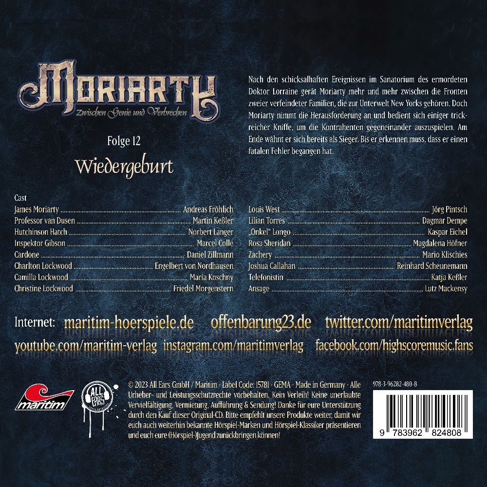 Bild: 9783962824808 | Moriarty - Wiedergeburt, 1 Audio-CD | Marc Freund | Audio-CD | 70 Min.