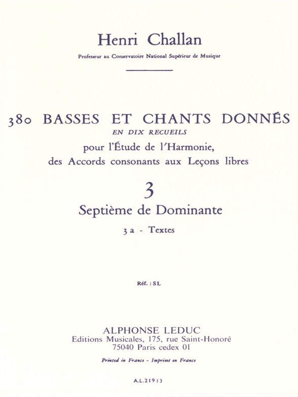 Cover: 9790046219139 | 380 basses et chants donnés vol.3a Septième de Dominante - textes