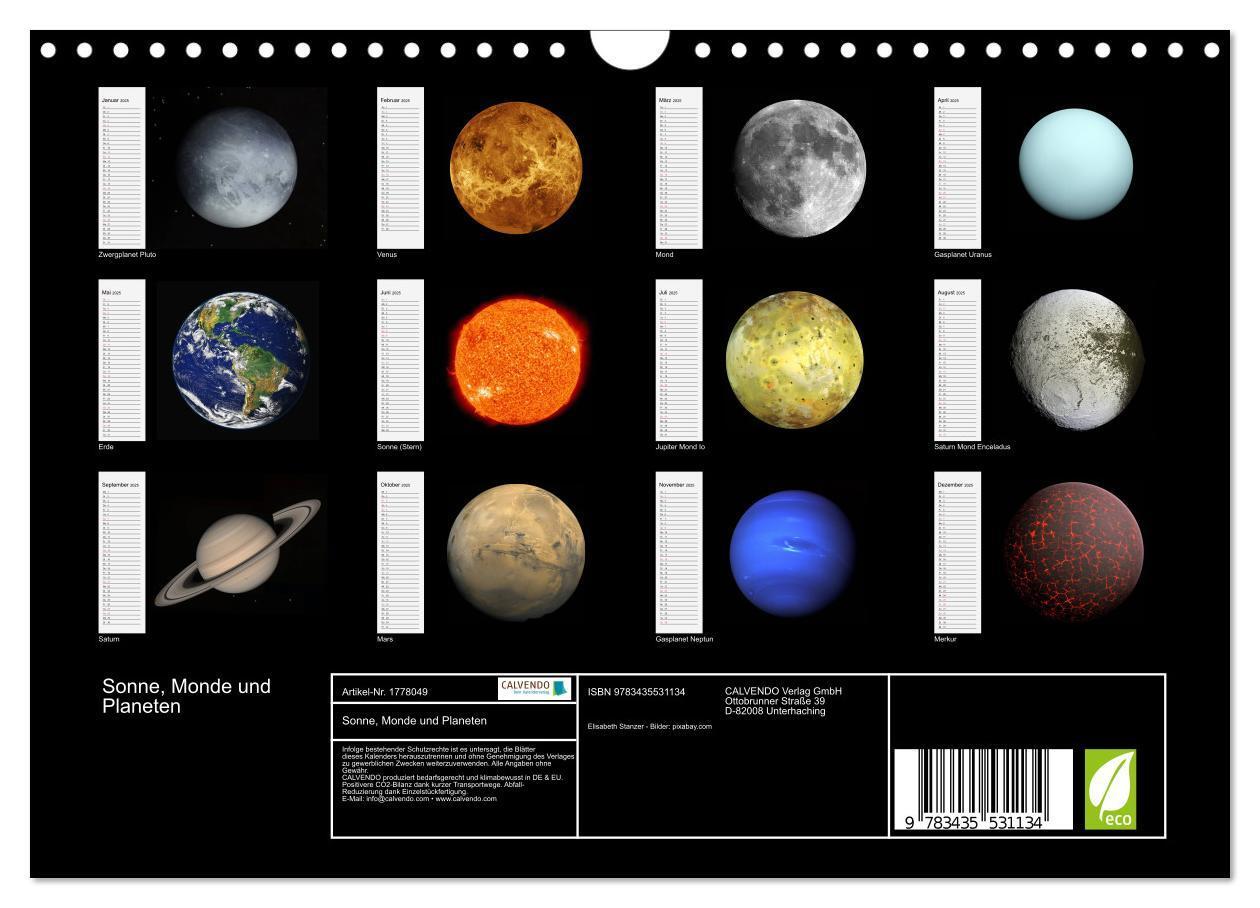 Bild: 9783435531134 | Sonne, Monde und Planeten (Wandkalender 2025 DIN A4 quer), CALVENDO...