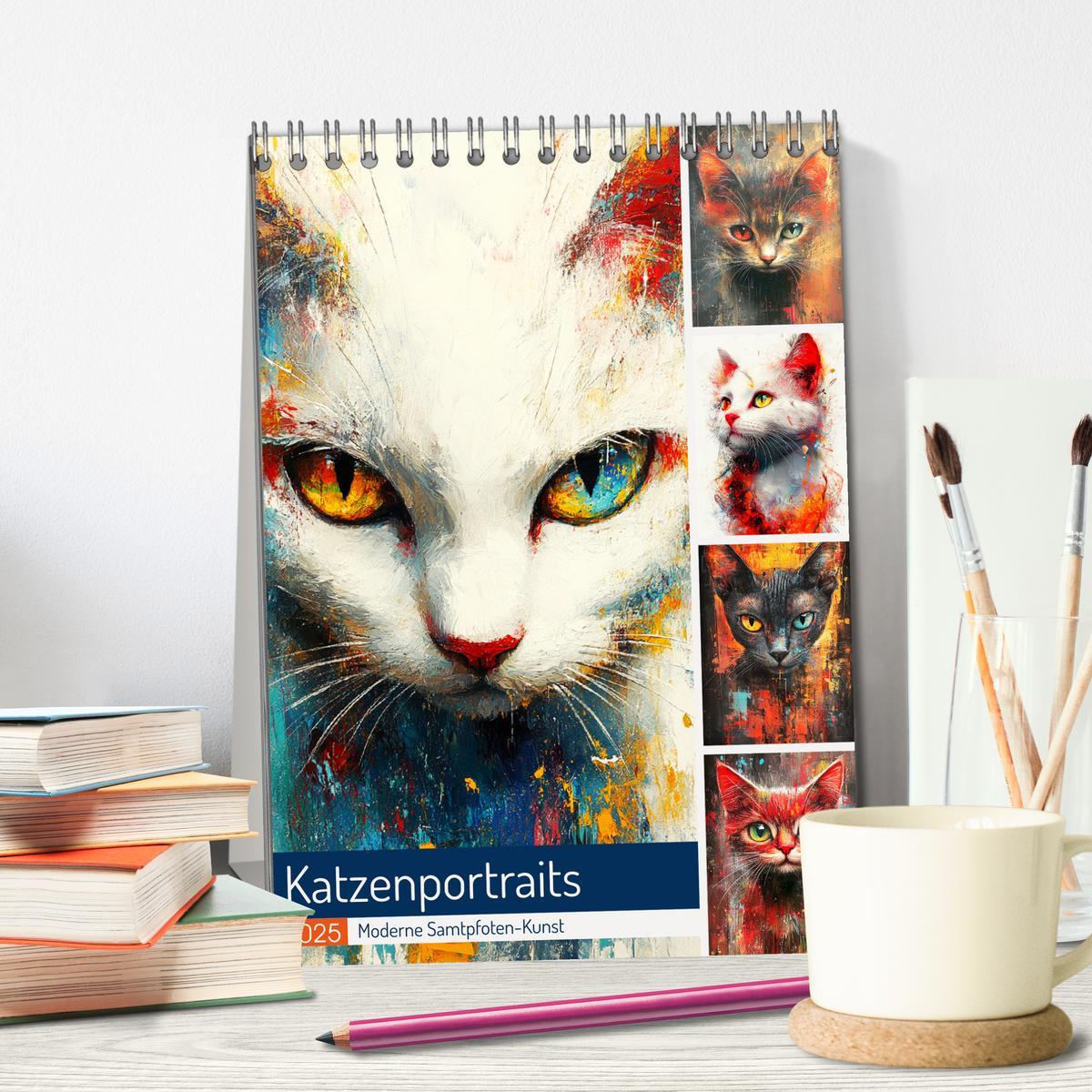 Bild: 9783457211991 | Katzenportraits. Moderne Samtpfoten-Kunst (Tischkalender 2025 DIN...