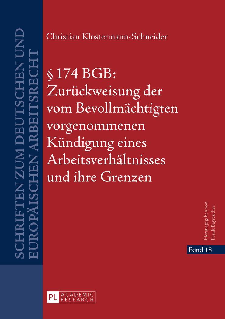 Cover: 9783631665558 | § 174 BGB: Zurückweisung der vom Bevollmächtigten vorgenommenen...