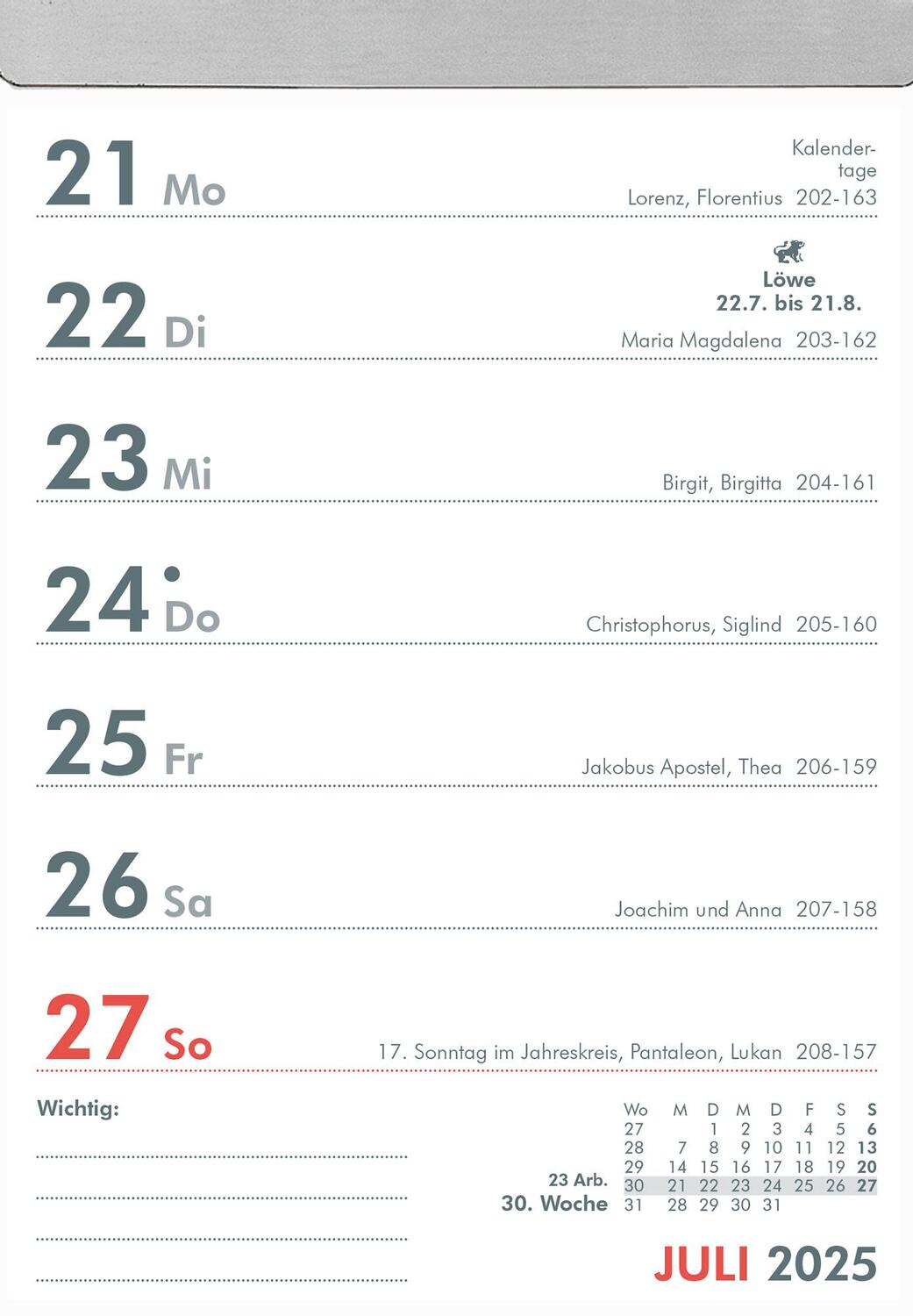 Bild: 4006928024773 | Wochenabreißkalender 2025 - 10,5x14,6 cm - 1 Woche auf 1 Seite -...