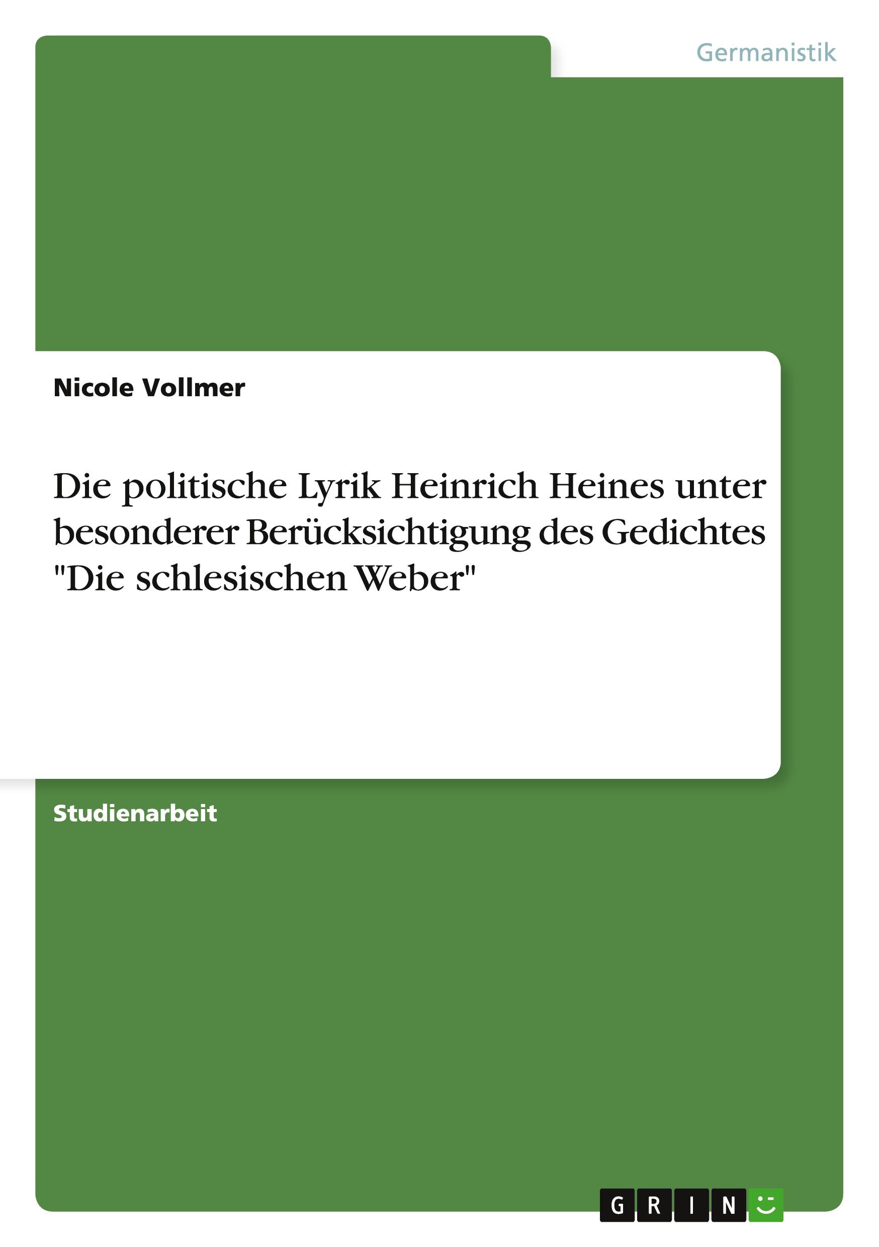 Cover: 9783640443277 | Die politische Lyrik Heinrich Heines unter besonderer...