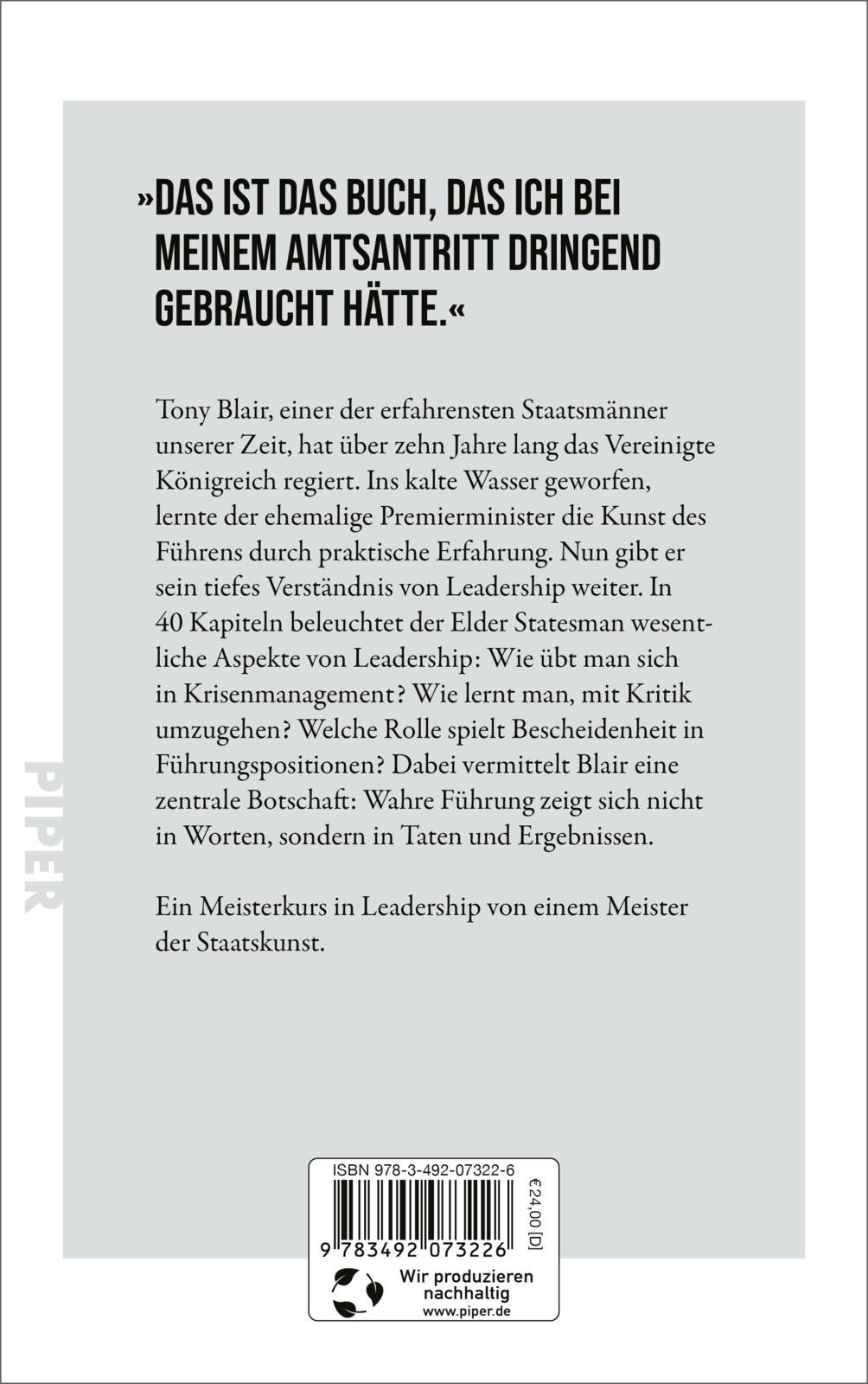 Rückseite: 9783492073226 | On Leadership | Über die Kunst des guten Führens | Tony Blair | Buch