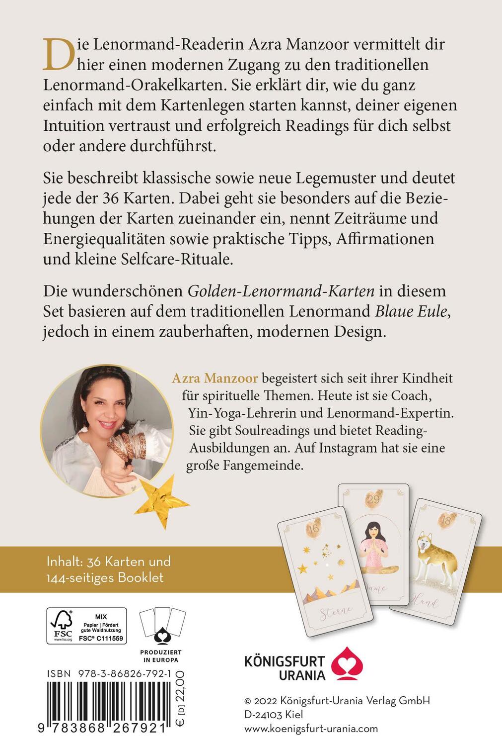 Rückseite: 9783868267921 | Lenormand - Dein Starterkit | 36 Golden-Lenormand-Karten und Buch