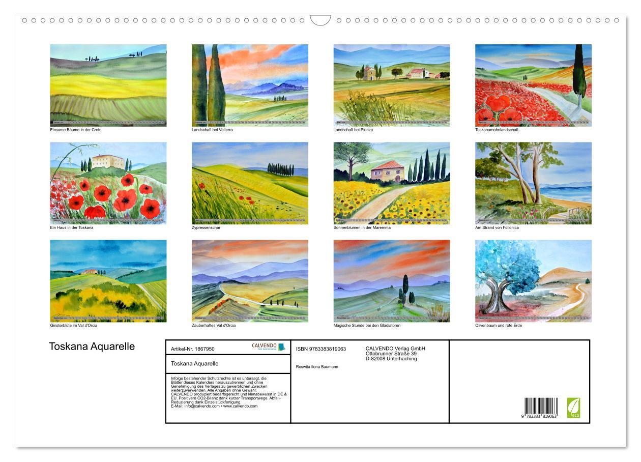 Bild: 9783383819063 | Toskana Aquarelle (Wandkalender 2025 DIN A2 quer), CALVENDO...