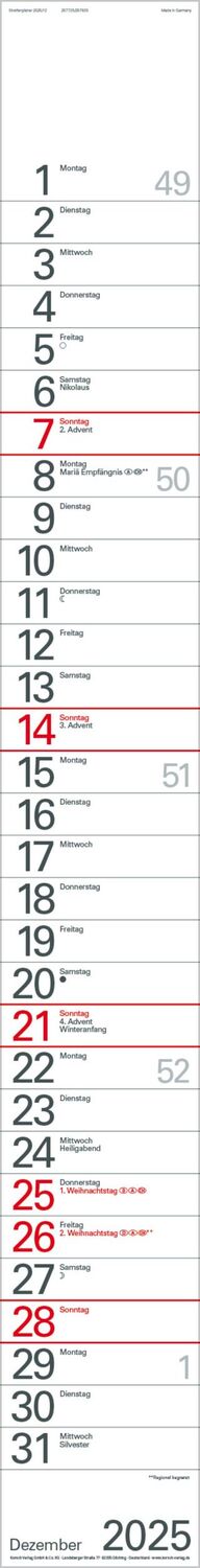 Bild: 9783731879541 | Streifenplaner Rot 2025 | Verlag Korsch | Kalender | 12 S. | Deutsch