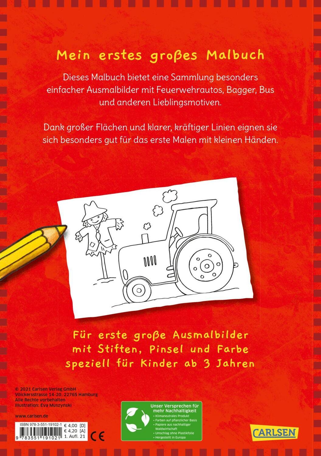 Rückseite: 9783551191021 | Mein erstes großes Malbuch: Fahrzeuge: Malen ab 3 Jahren | Muszynski