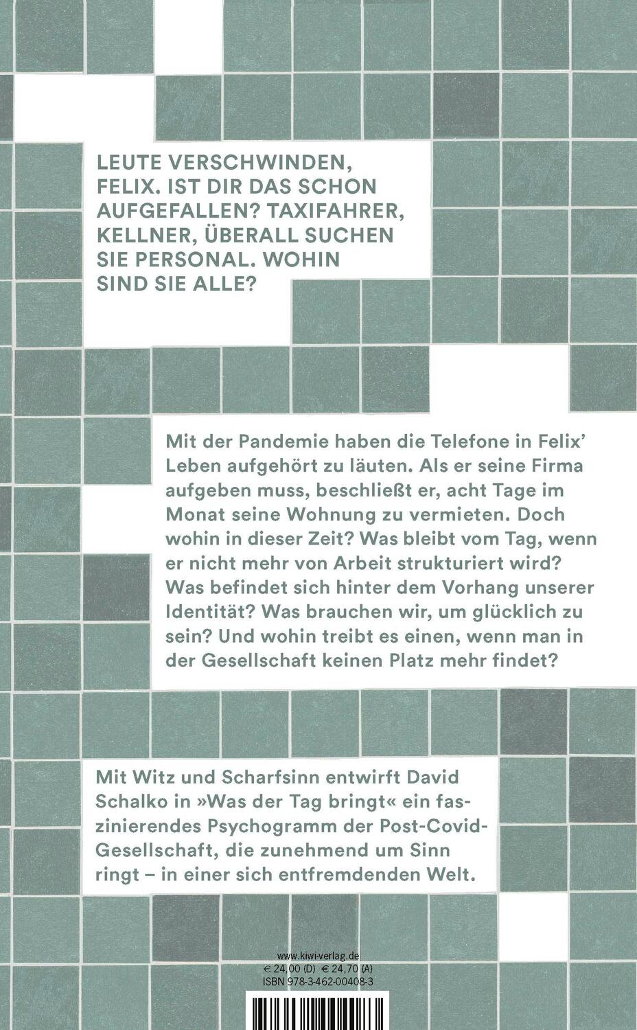 Rückseite: 9783462004083 | Was der Tag bringt | Roman | David Schalko | Buch | 295 S. | Deutsch