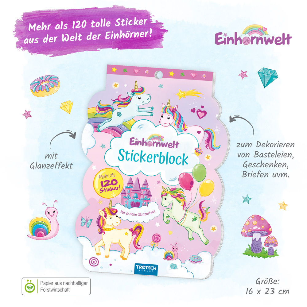 Bild: 4251901507679 | Trötsch Stickerblock Einhornwelt | Trötsch Verlag GmbH &amp; Co.KG | 8 S.